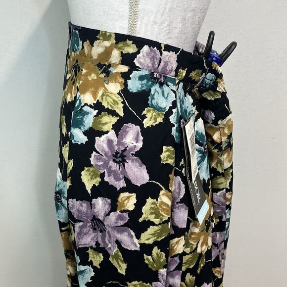 Sag Harbor Skirt size Extra Large Long Black Blue Purple Floral Button Front - Picture 7 of 11